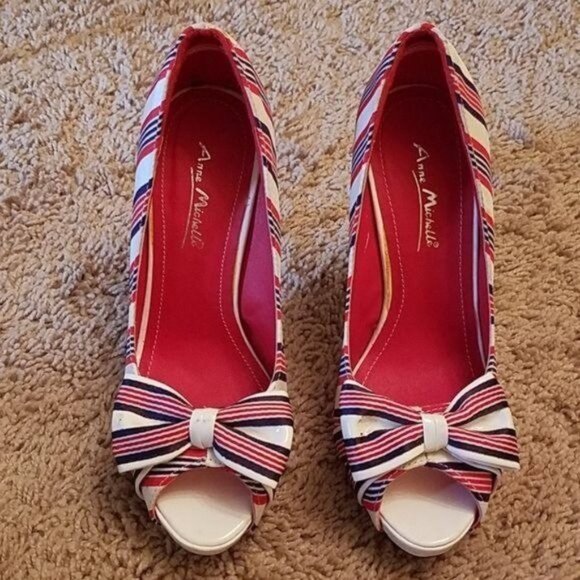 Anne Michelle Heels Shoes Peep Toe Pumps STILETTO Strip Women's WOMAN'S Size 5½ - Picture 3 of 14